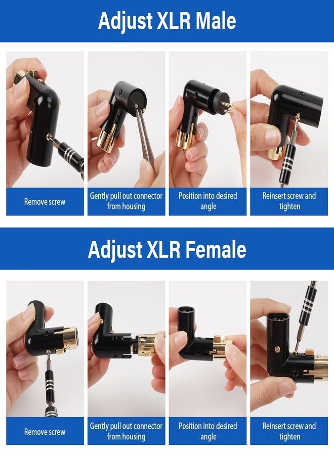 Togconn Adjustable 3-PIN Right Angle XLR Adapter 2 Pack, 90 Degree XLR Male/Female Gold Plated Heavy Duty Metal Connector, L Shape Extender - Image 3